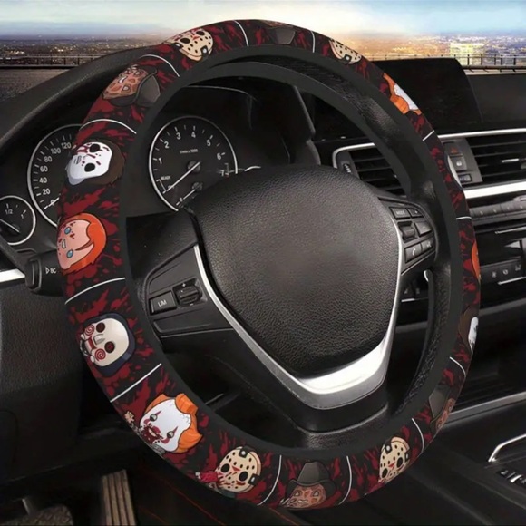 None Other - Horror-Themed Steering Wheel Cover - Black and Red